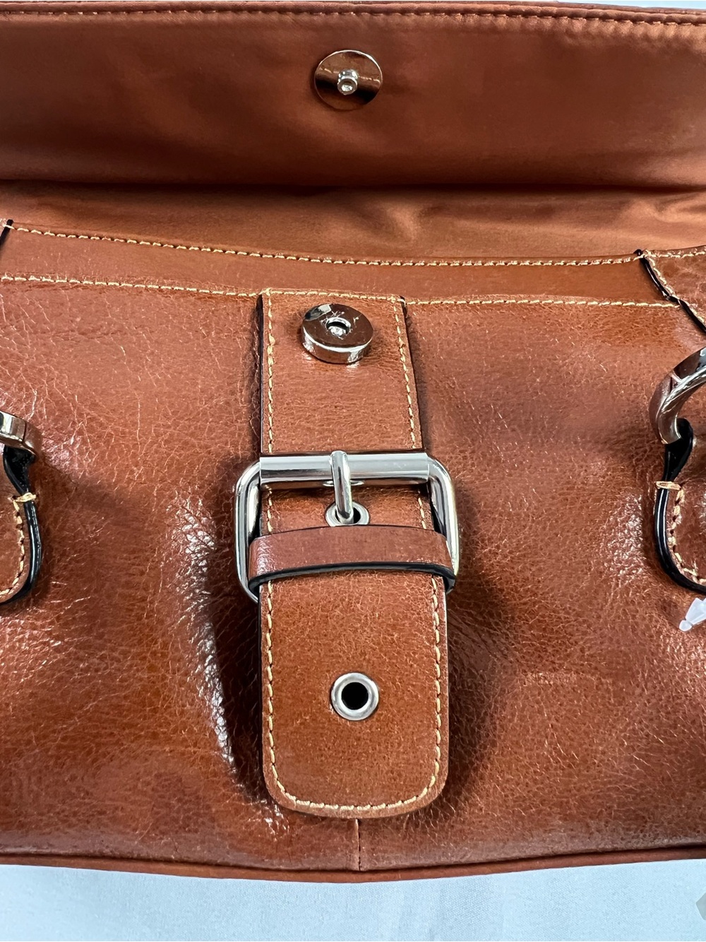 Giani Bernini Big Buckle Brown Tobacco Glazed Leather Baguette Shoulder Purse - Picture 6 of 14